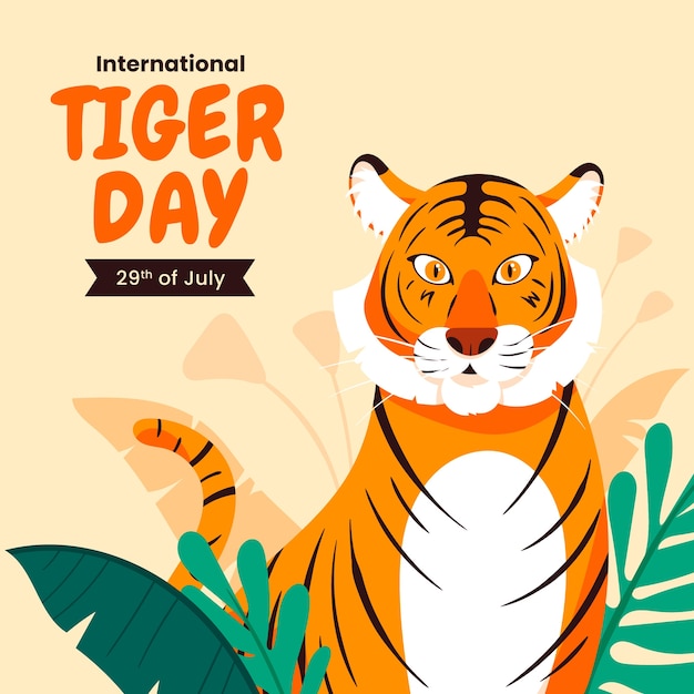 Vecteur illustration plate pour la sensibilisation à la journée internationale du tigre