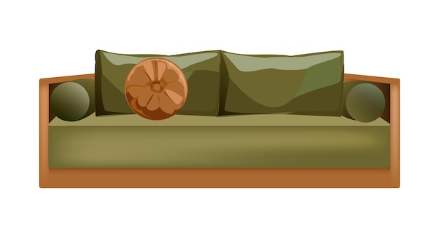 Illustration plate de vecteur de canapé vert Canapé en tissu moderne avec oreiller et accoudoirs