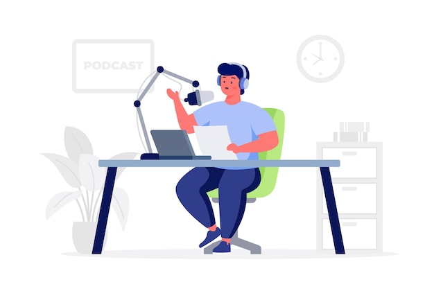Illustration plate de vecteur de concept de podcast