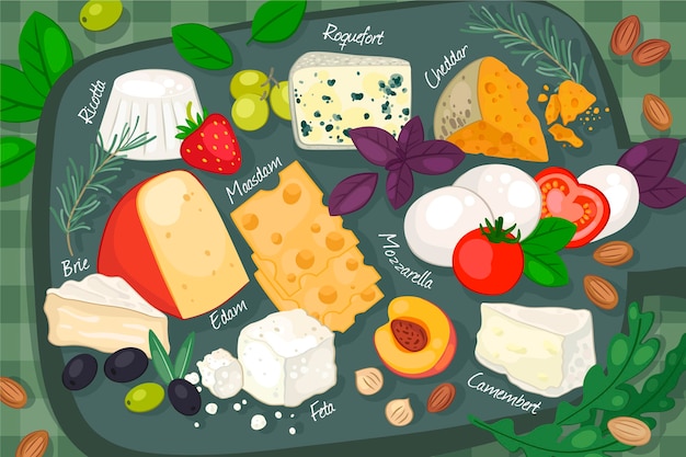 Illustration De Plateau De Fromages Dessiné à La Main