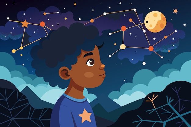 Une Illustration Pleine D'espoir Représentant De Jeunes étudiants Noirs Tendant La Main Vers Les étoiles Symbolisant Les Possibilités Illimitées.