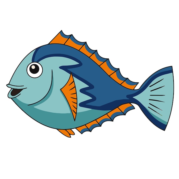 Vecteur illustration de poisson bleu tang sur fond blanc
