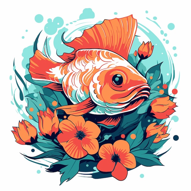 illustration de poissons et de fleurs