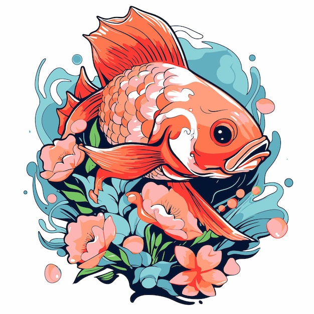 Illustration De Poissons Et De Fleurs