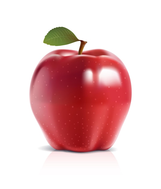 illustration de pomme rouge mûre avec une petite feuille verte.