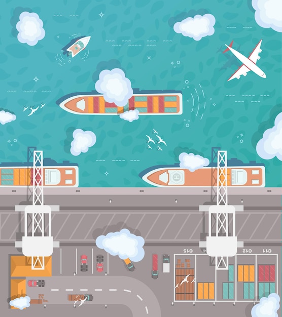 Illustration d'un port de fret dans un style plat. T