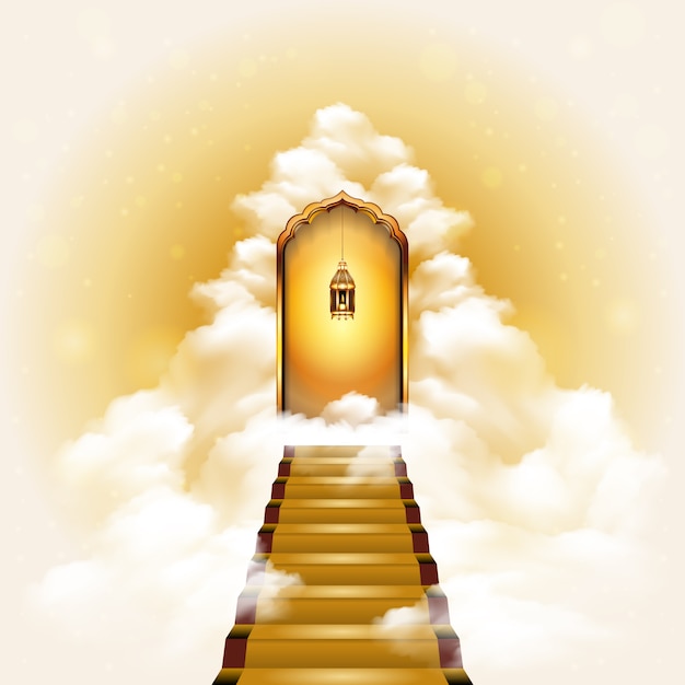 Vecteur illustration de porte d'escalier au paradis