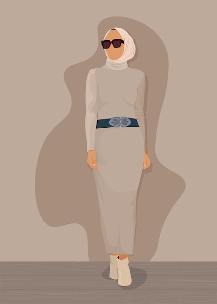 Illustration de portrait plat d'une fille musulmane moderne portant des lunettes de combinaison et un hijab