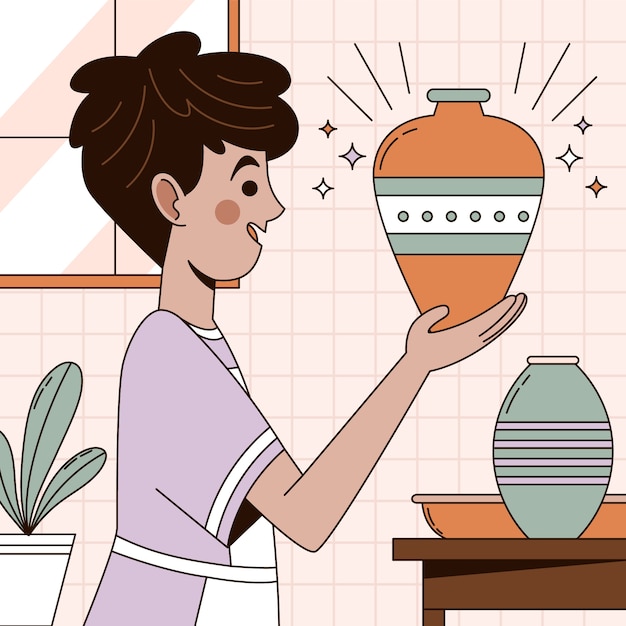 Vecteur illustration de poterie dessinée à la main