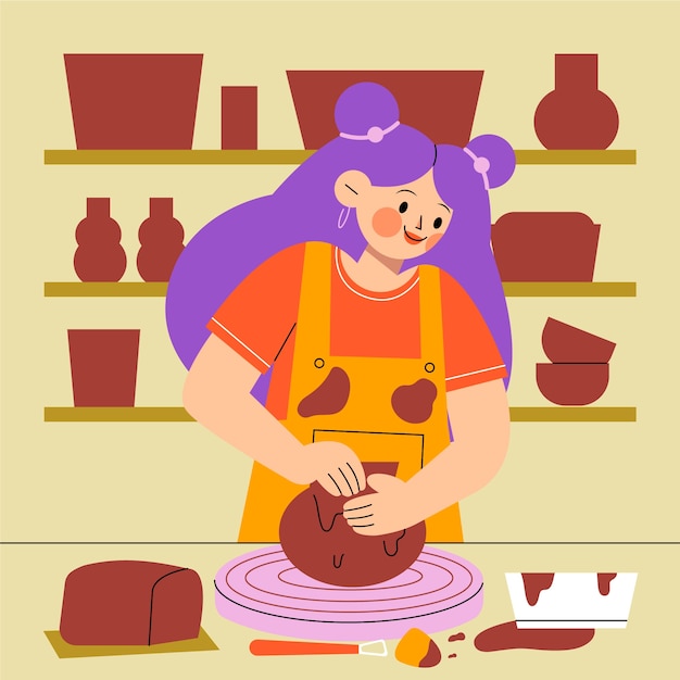 Vecteur illustration de poterie dessinée à la main
