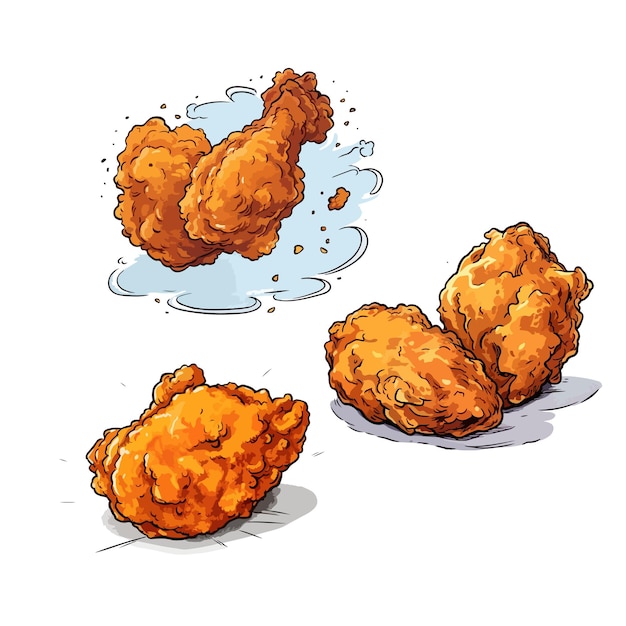 Vecteur illustration de poulet frit de dessin animé