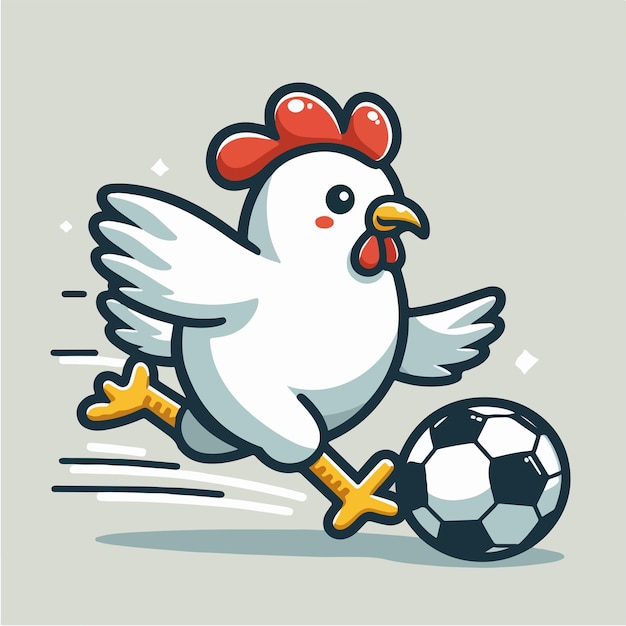 Vecteur illustration d'un poulet jouant au ballon avec un style de dessin animé plat et un concept de mascotte