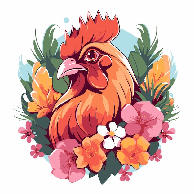 Vecteur illustration de poulets et de fleurs