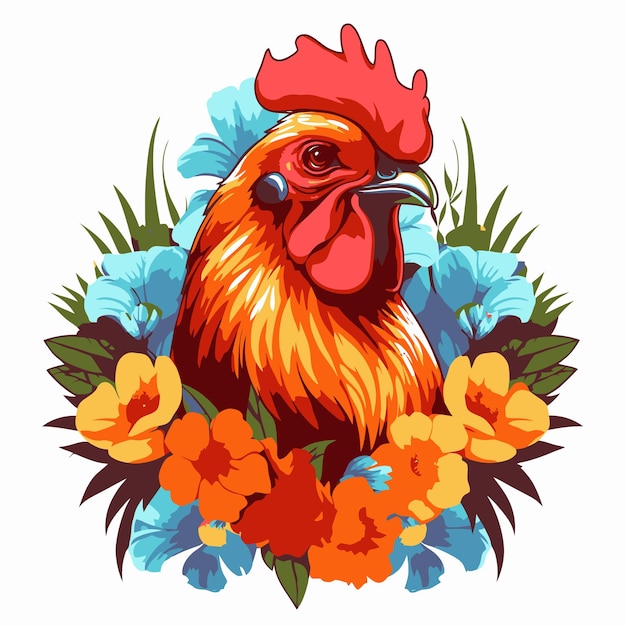 Vecteur illustration de poulets et de fleurs