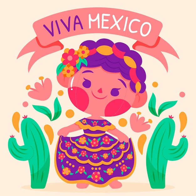 Vecteur illustration de poupée mexicaine dessinée à la main