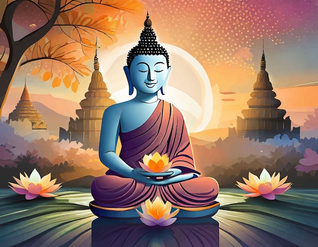 Vecteur illustration pour le bouddha purnima ou le jour du vesak