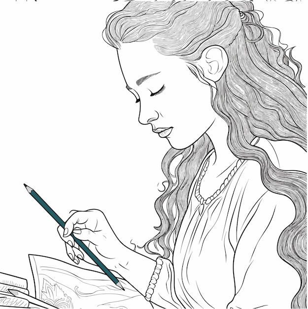 Vecteur illustration pour colorier le livre page femme étude