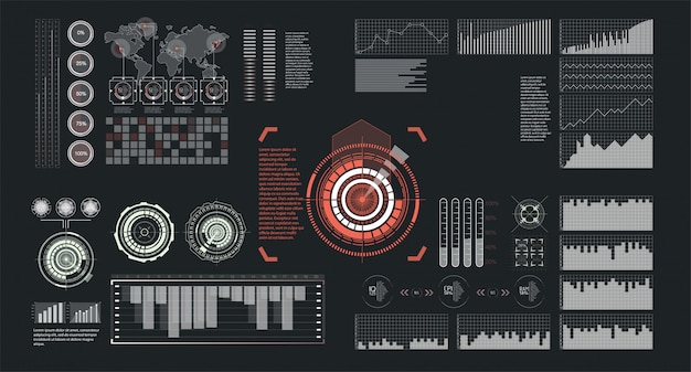 Illustration pour la conception. Ensemble isolé. Conception d'écran d'interface hud futuriste. Illustration de l'entreprise. Illustration isolée.