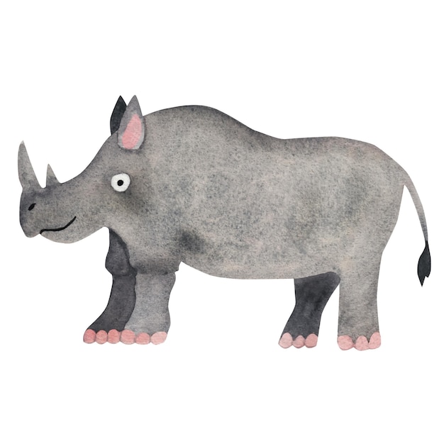 Vecteur illustration pour enfants de rhinocéros composition à l'aquarelle