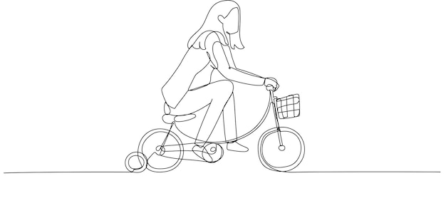 Illustration De La Pratique De La Femme D'affaires Faisant Du Vélo Pour Enfant Avec Des Roues D'entraînement Concept De Pratique De La Formation Pour Le Succès Un Style D'art En Ligne