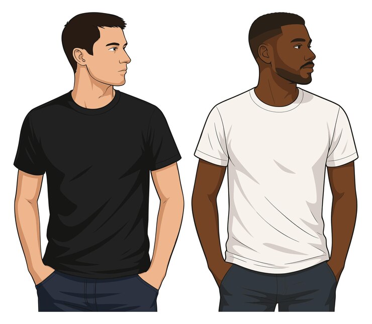 Vecteur illustration de profil latéral de deux hommes en t-shirts