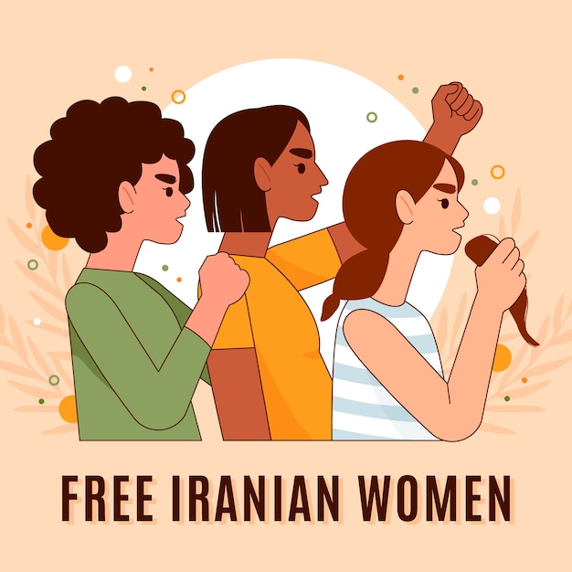 Illustration De Protestation Des Femmes Iraniennes Plates Dessinées à La Main
