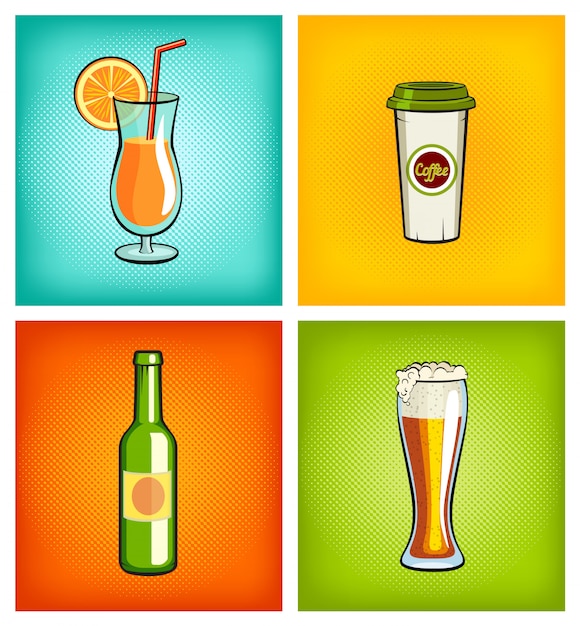 Illustration publicitaire de différentes boissons