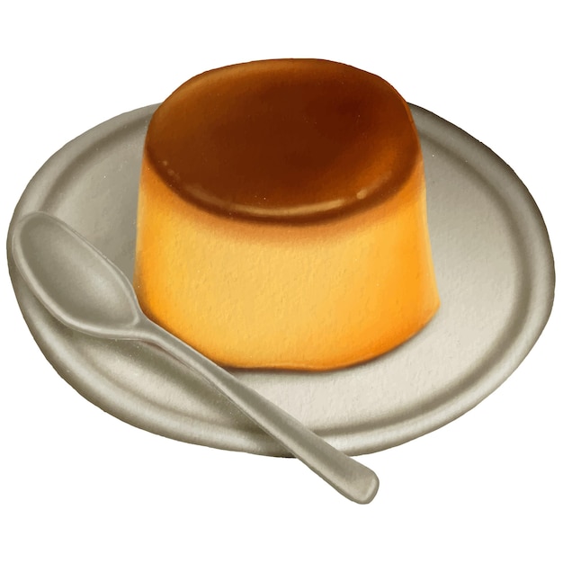 Vecteur illustration de pudding à la crème japonaise avec sauce caramel