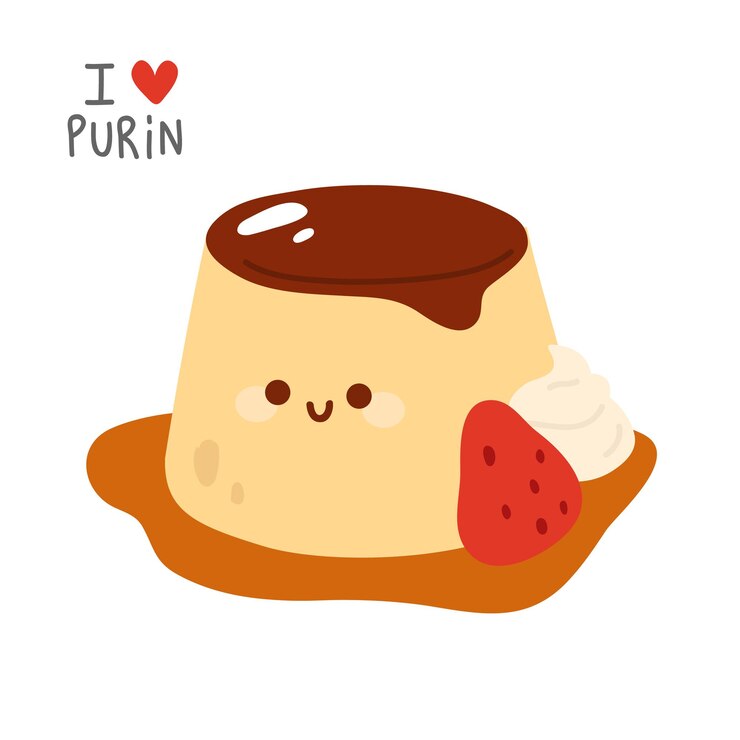 Vecteur illustration de purin de cuisine asiatique doodle mignon pour l'impression, la conception, la carte de voeux, l'autocollant, l'icône