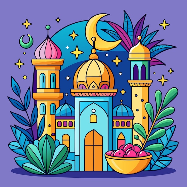 Illustration de Ramadan dessinée à la main avec des éléments arabes illustration vectorielle