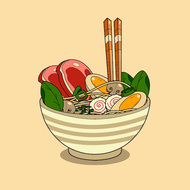 Vecteur illustration de ramen dessinée à la main