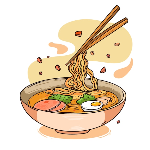 Vecteur illustration de ramen dessinée à la main