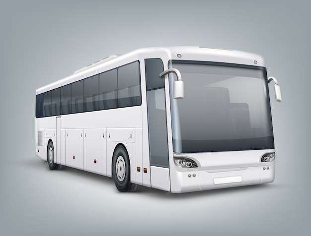 Vecteur illustration réaliste. un bus de passagers en vue en perspective, isolé sur fond gris