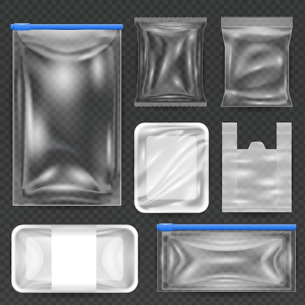 Illustration réaliste d'une collection d'emballages en plastique