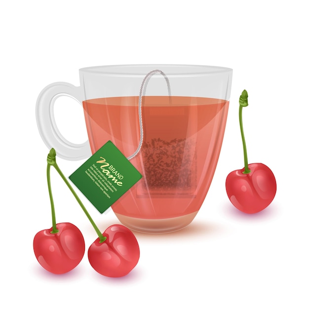 Illustration Réaliste Du Thé Aux Cerises, Tasse De Thé