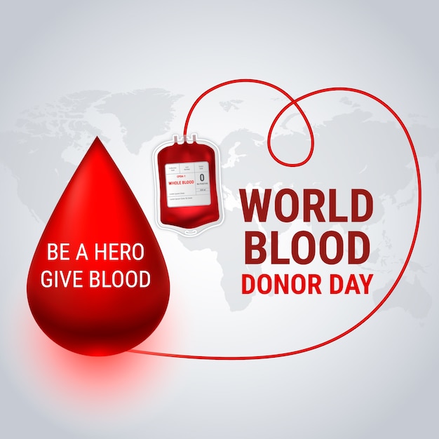 Illustration réaliste de la journée mondiale du donneur de sang avec une goutte de sang