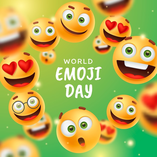 Illustration réaliste de la journée mondiale des emoji avec des émoticônes