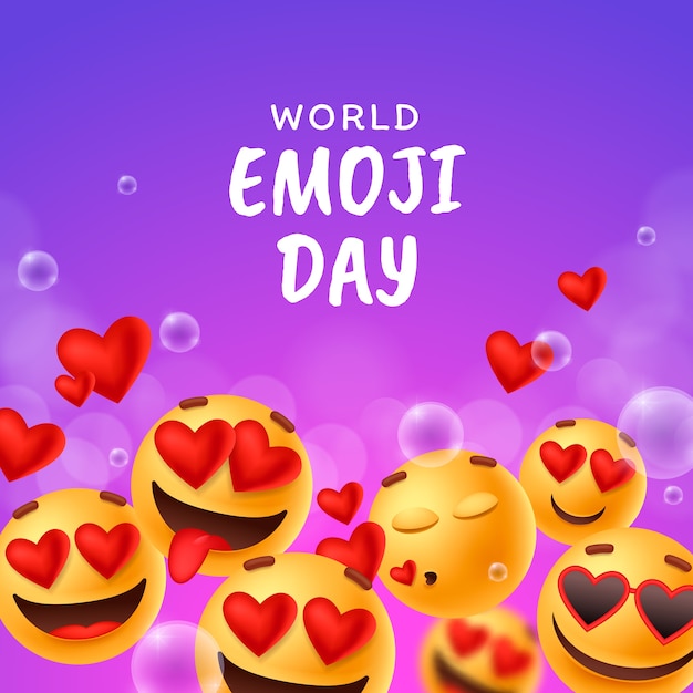 Illustration réaliste de la journée mondiale des emoji avec des émoticônes