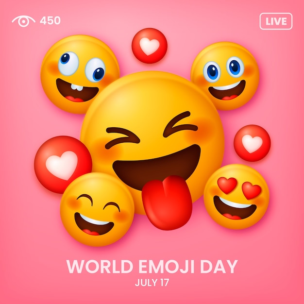 Illustration Réaliste De La Journée Mondiale Des Emoji Avec Des émoticônes