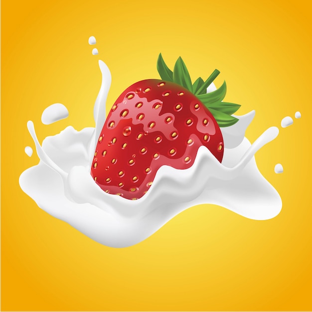 Illustration Réaliste De Lait à La Crème Aux Fraises