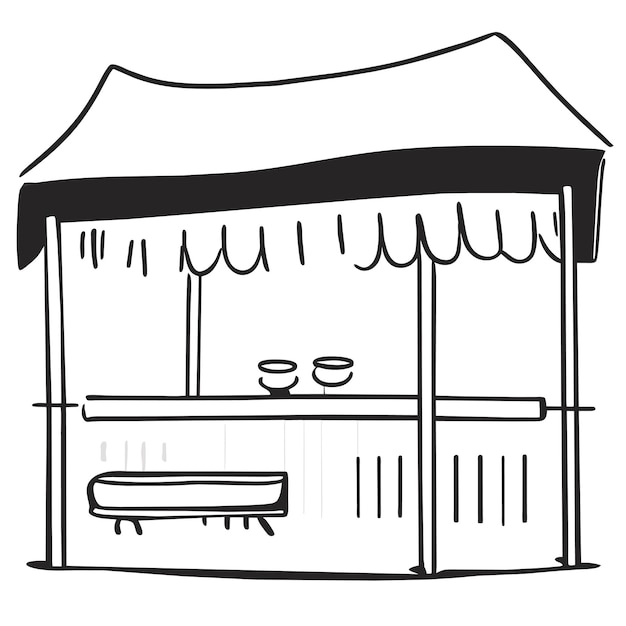 Vecteur illustration réaliste d'un stand de marché vide avec un auvent à rayures rouges et blanches