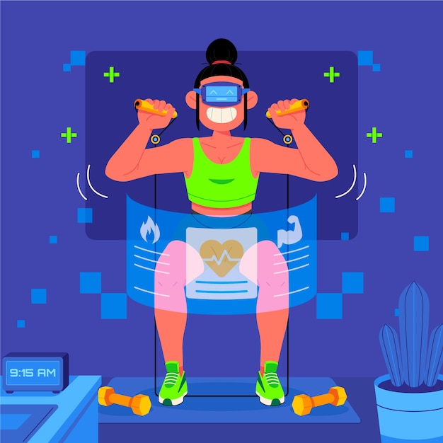 Illustration de remise en forme virtuelle dessinée à la main