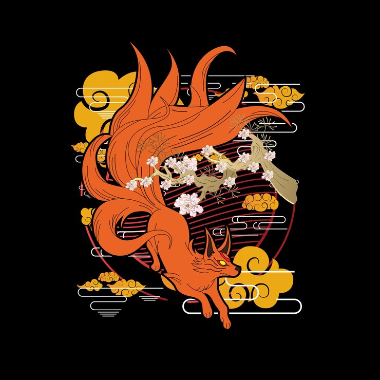 Vecteur illustration de renard de style japonais pour l'événement kaijune