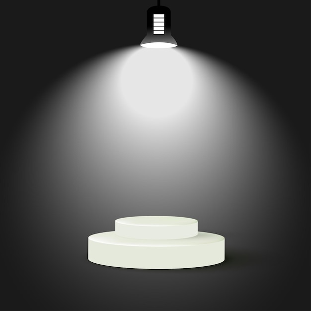 Vecteur illustration en rendu 3d d'une ampoule sur un podium