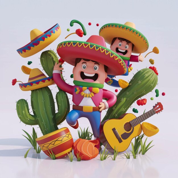 Illustration de rendu 3D des éléments du Cinco de Mayo