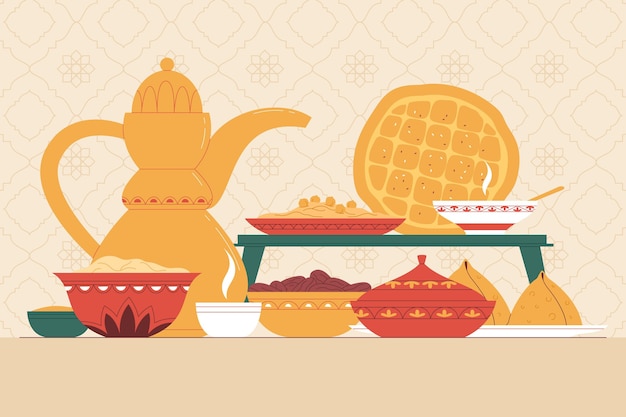 Illustration De Repas Iftar Dessiné à La Main