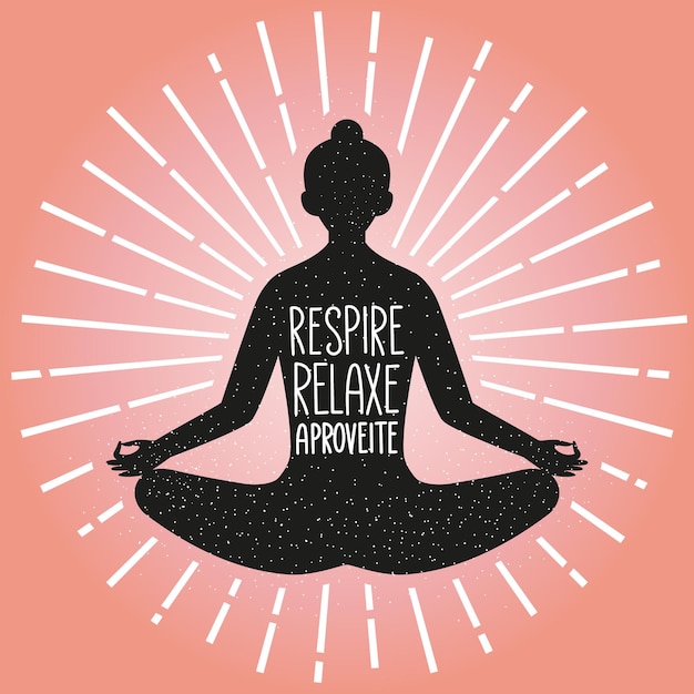 Illustration Représentant La Méditation Et Le Yoga Avec Une Expression En Portugais Brésilien Traduction Breathe Relax Enjoy