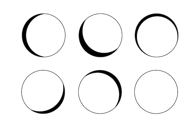 L'illustration représente une série de cercles avec des ombres de croissant variées ressemblant aux phases de la lune.