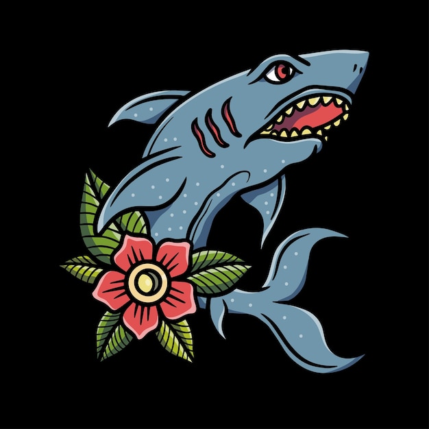 Vecteur illustration de requin et de fleur