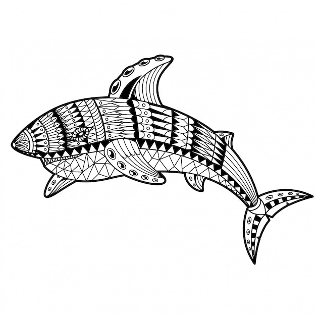 Illustration de requin Mandala Zentangle Style linéaire